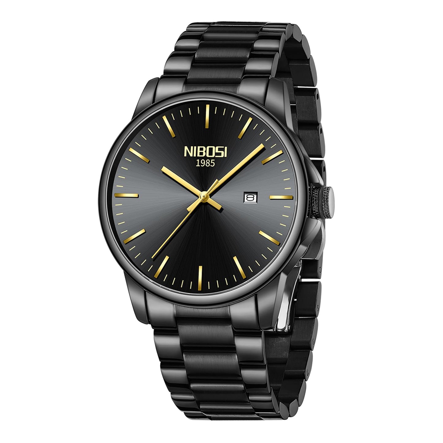 HOTNIBOSI Men Watches Analog Quartz Stainless Steel Black Watches for Men Waterproof Business Classic Watch with Day and Date Display Wrist Watch for Work and Casual Wear