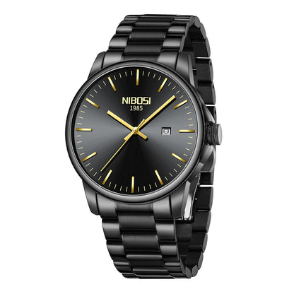 HOTNIBOSI Men Watches Analog Quartz Stainless Steel Black Watches for Men Waterproof Business Classic Watch with Day and Date Display Wrist Watch for Work and Casual Wear