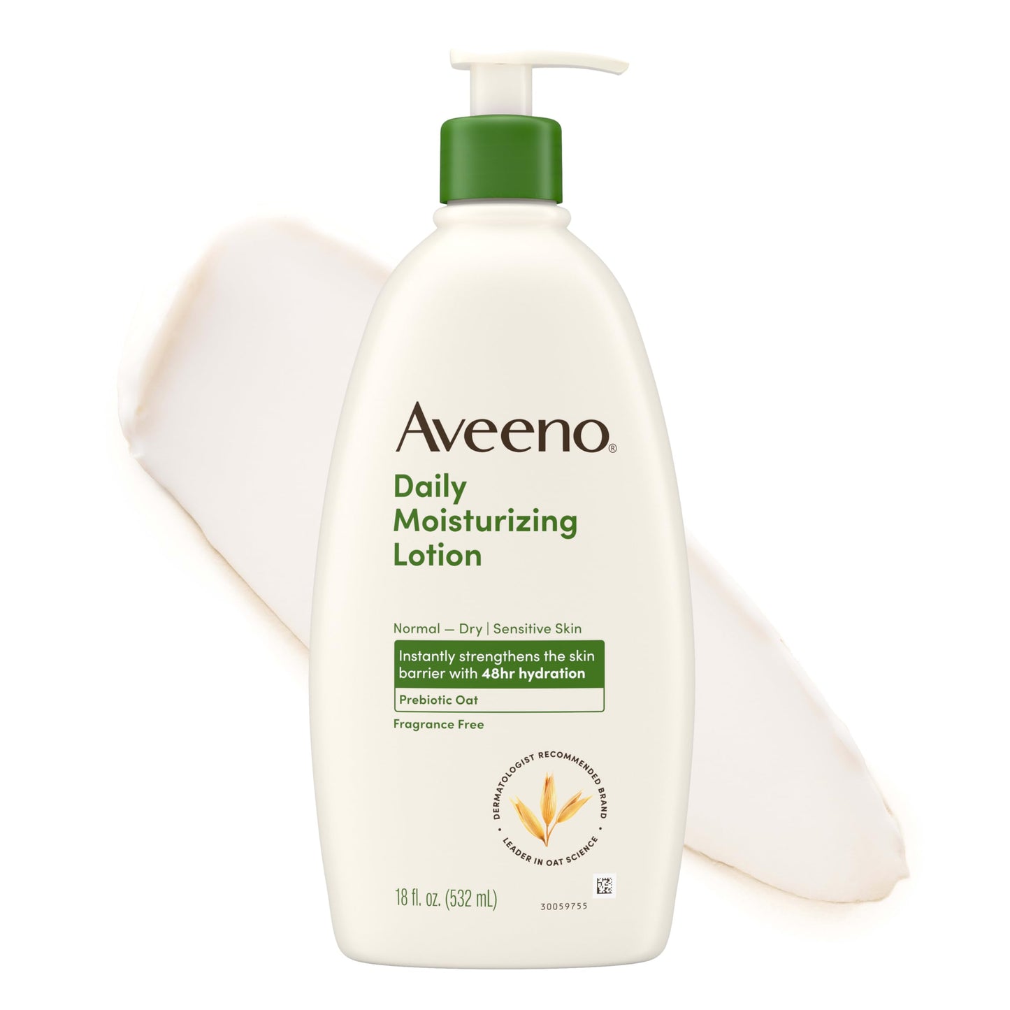 HOTAveeno Daily Moisturizing Body Lotion for Normal to Dry Skin with Soothing Prebiotic Oat, Non Greasy, Non Comedogenic, Fragrance Free Body Lotion for Women & Men, 18 fl oz