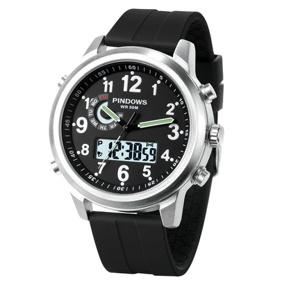 HOTPINDOWS Mens Digital Analog Watches, Multifunction Sport Casual | Dual time display, bright night backlight, daily alarm, precision stopwatch, and splash-proof construction