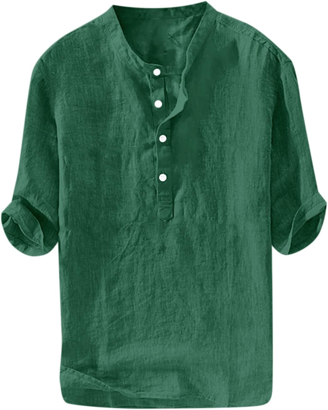 HOTRyannology Mens Linen Shirts Casual Cotton 3/4 Sleeve Regular-Fit Henley T-Shirt Summer Lightweight Beach Yoga Tops