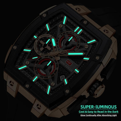 HOTMF MINI FOCUS Men's Watches Analog Fashion Wrist Watch, Skeleton Tonneau Watches for Men with Chronograph,Ideal for Sports Enthusiasts and Daily Wear