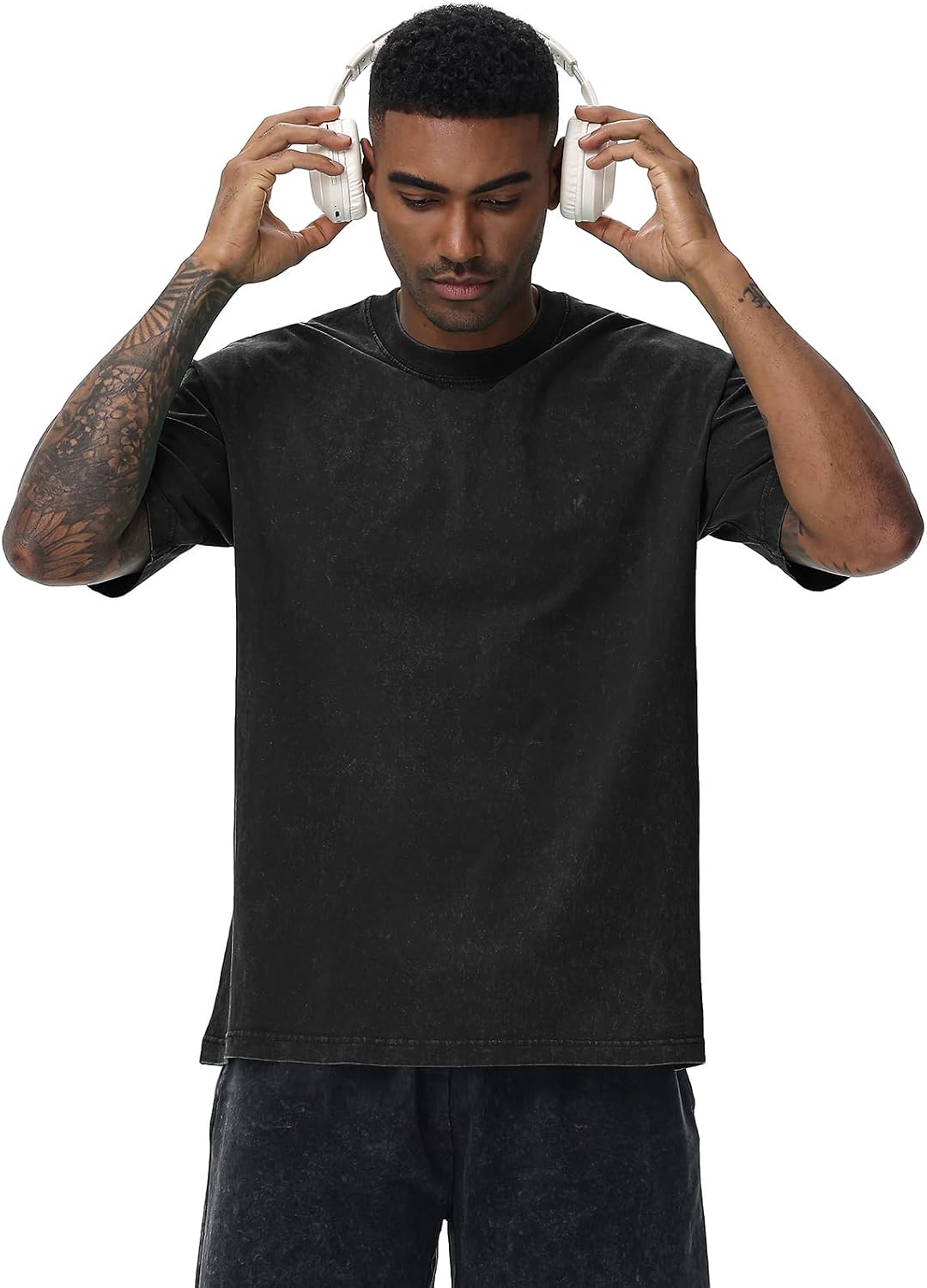 HOTMen's Cotton T-Shirts Oversized Unisex Short Sleeves Casual Loose Wash Solid Basic Tee Tops