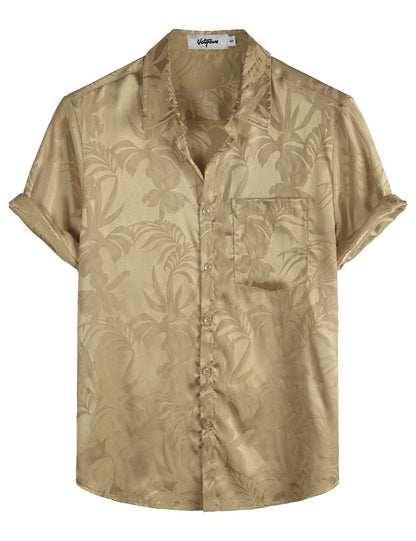 HOTVATPAVE Mens Silk Satin Hawaiian Shirt Short Sleeve Button Down Shirts | Hawaii, Summer, Beach, Vacation, Tropical, Resort Wear, Jacquard, Going Out, Rave, Cool, Club, Floral, Holiday, with Pocket