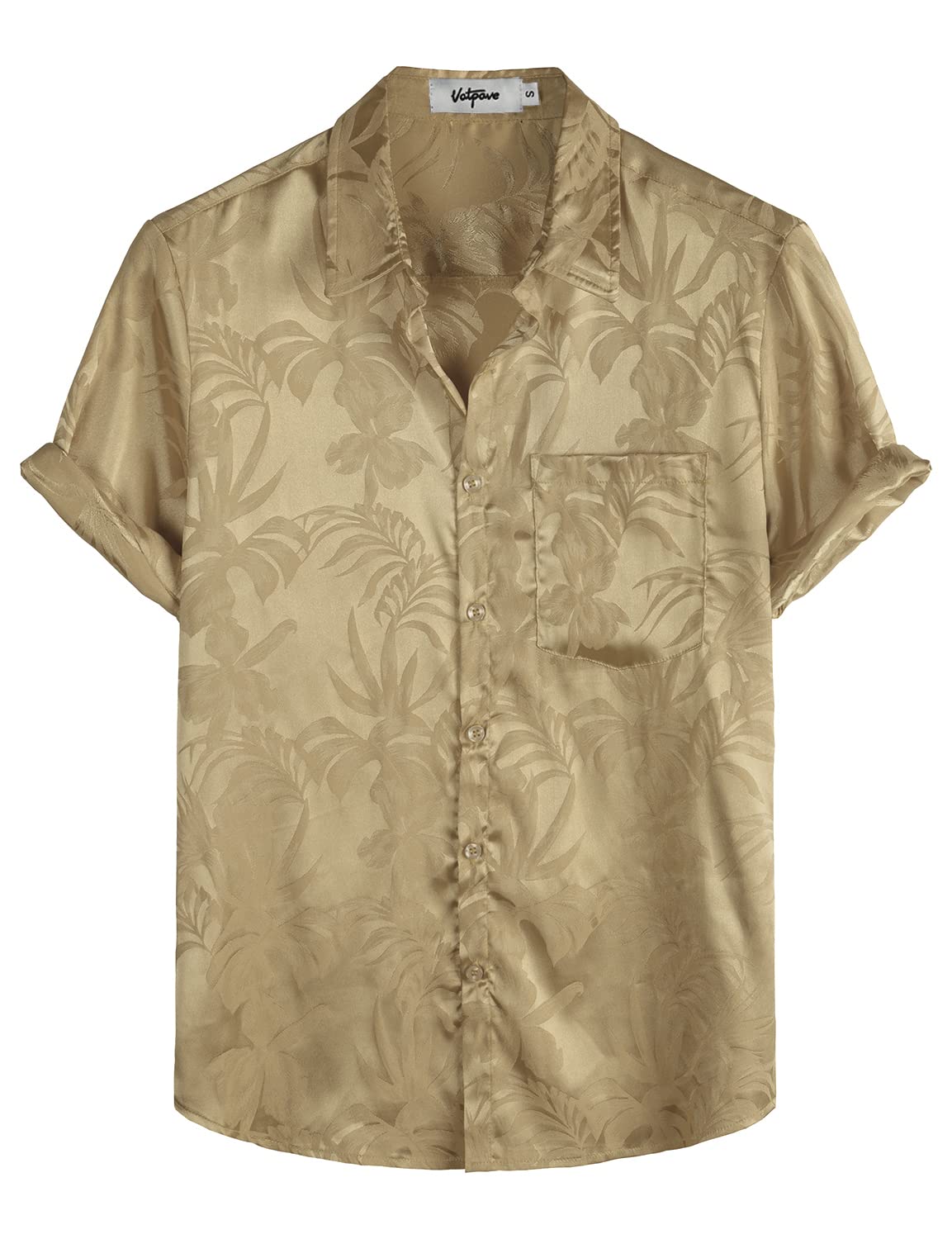 HOTVATPAVE Mens Silk Satin Hawaiian Shirt Short Sleeve Button Down Shirts | Hawaii, Summer, Beach, Vacation, Tropical, Resort Wear, Jacquard, Going Out, Rave, Cool, Club, Floral, Holiday, with Pocket