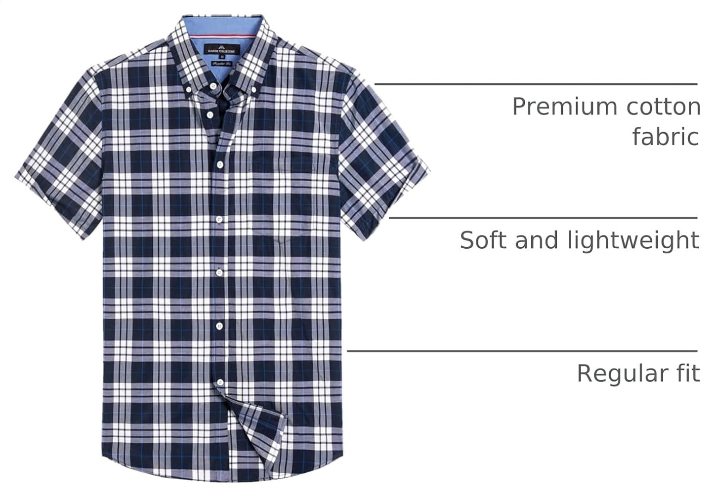 HOTAlimens & Gentle Plaid Mens Short Sleeve Button Down Shirts with Pocket | Lightweight,Button-Down Collar,Regular Fit,Excellent Colors,Breathable,Casual,Cotton Blend,Easy Care