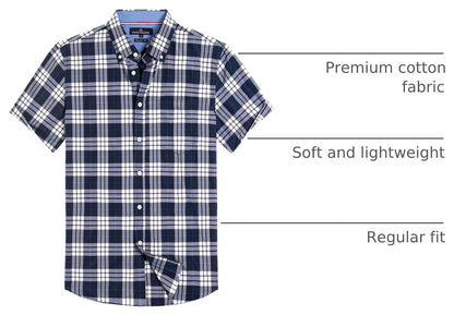HOTAlimens & Gentle Plaid Mens Short Sleeve Button Down Shirts with Pocket | Lightweight,Button-Down Collar,Regular Fit,Excellent Colors,Breathable,Casual,Cotton Blend,Easy Care