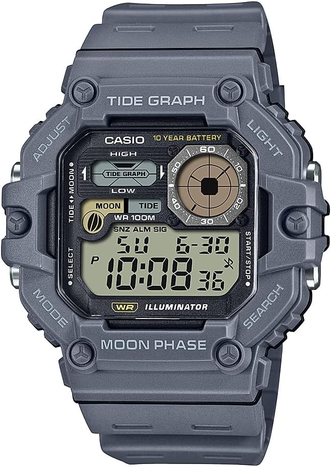 HOTCasio Illuminator Tide Graph Moon Phase 10-Year Battery Digital Watch