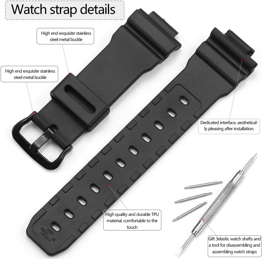 HOTReplacement Band Compatible with Casio 3232 DW9052 Men’s 200M WR Strap DW-9052 DW-004C DW-6900 GW-6900 G-2200 G-2210 Resin Bracelet 71606395
