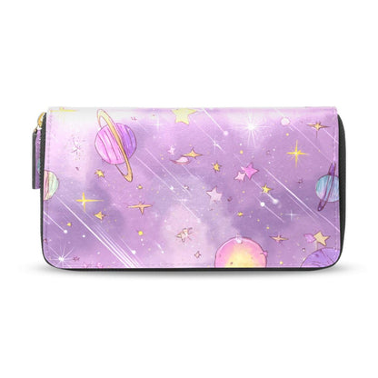 HOTWomens Long Leather Wallet Zip Around Clutch Purse Large Capacity Card Holder Organizer Pink Grid Roses
