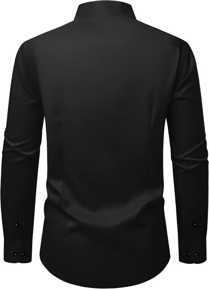 HOTMens Wrinkle Free Dress Shirts Regular Fit Business Button Down Shirt Formal Long Sleeve Wedding Stretch Shirts