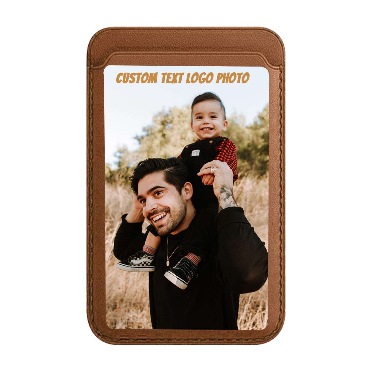 HOTCustom Leather Wallet for iPhone 16/15/14/13/12 Pro/Max/Plus/Mini Phone & Magnetic Case, Customizable Photo Text Words DIY Gift for Mens Ladies,RFID Card Holder with MagSafe Magnet Closure,Navy