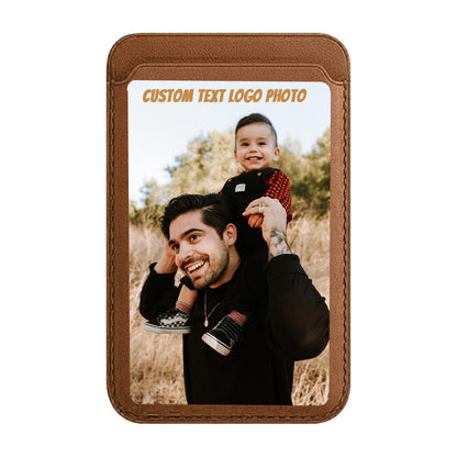 HOTCustom Leather Wallet for iPhone 16/15/14/13/12 Pro/Max/Plus/Mini Phone & Magnetic Case, Customizable Photo Text Words DIY Gift for Mens Ladies,RFID Card Holder with MagSafe Magnet Closure,Navy