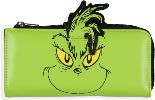 HOTBioworld Dr. Seuss How The Grinch Stole Christmas 3D Character Faux Leather Zip Closure Wallet