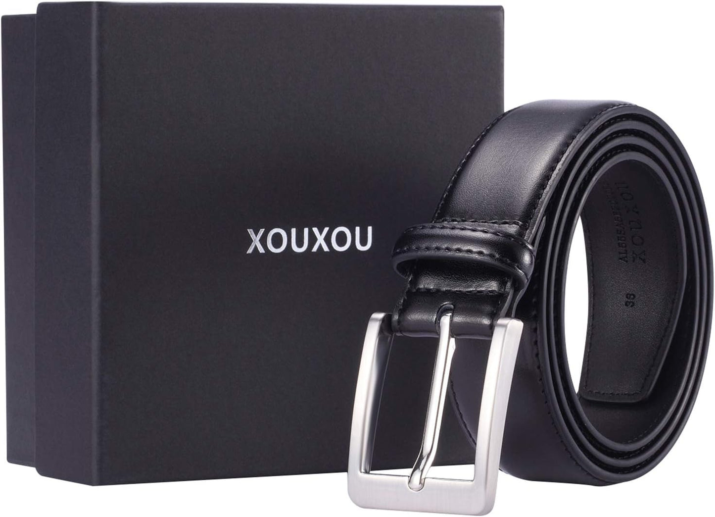 HOTXOUXOU Men's Casual Leather Jeans Belts Classic Work Business Dress Belt with Prong Buckle for Men