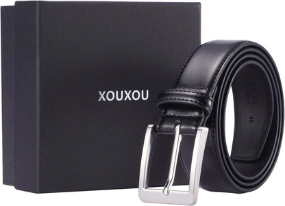 HOTXOUXOU Men's Casual Leather Jeans Belts Classic Work Business Dress Belt with Prong Buckle for Men