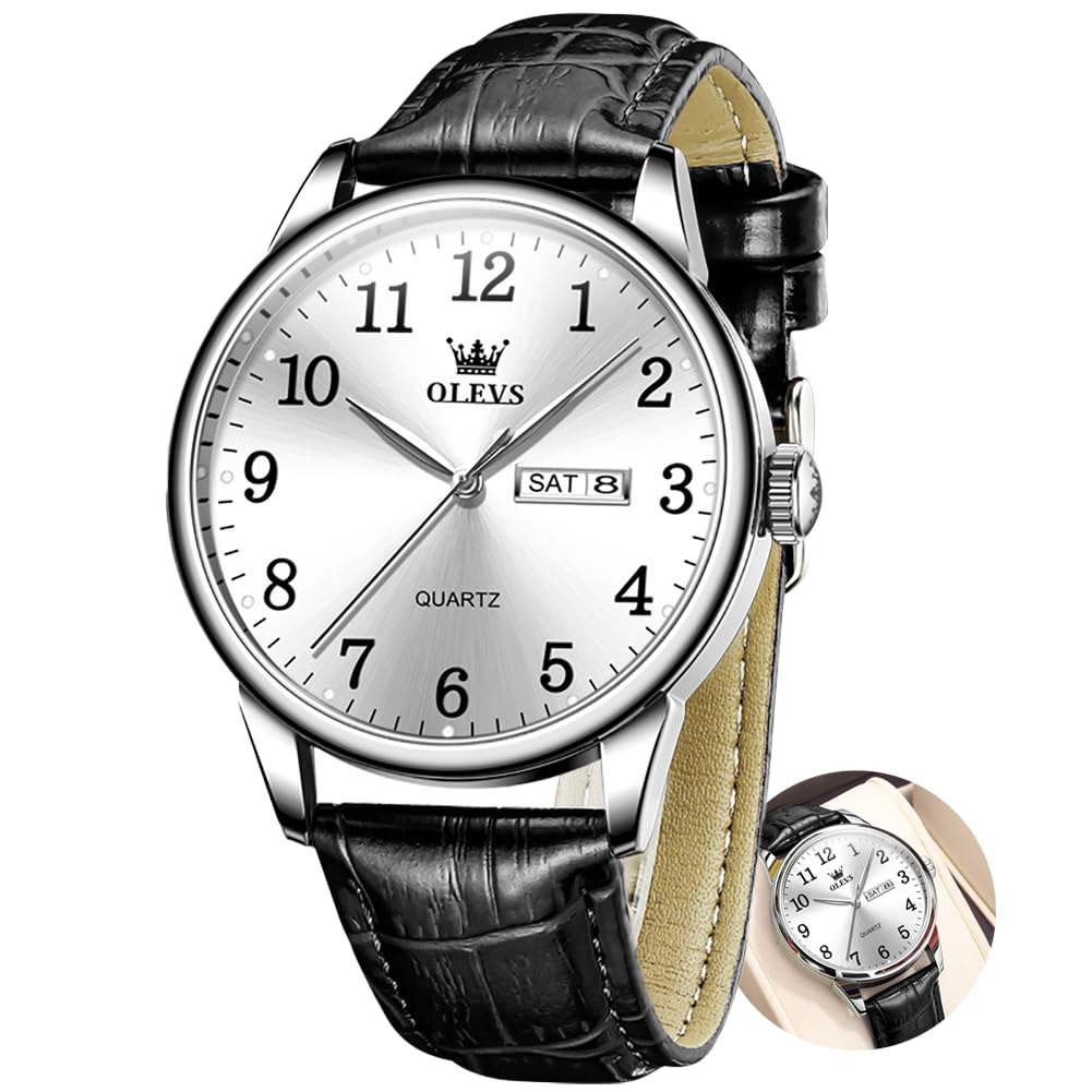 HOTOLEVS Mens Watches Vintage Leather Band Dress Classic Easy Reader Arabic Numerals Analog Quartz Waterproof Date Day Men's Wrist Watches
