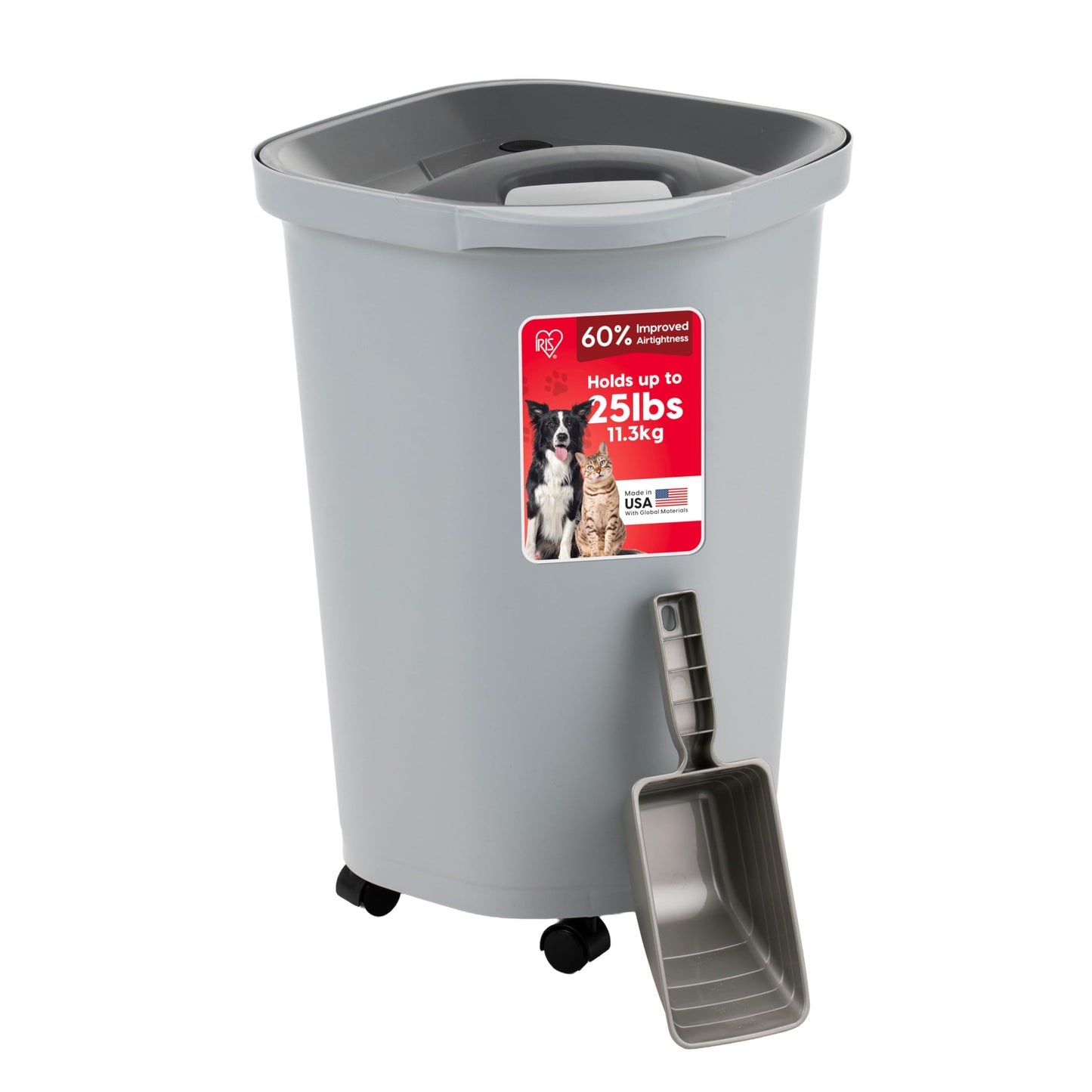 HOTIRIS USA Dog Food Storage Container, Airtight, 30 lb Capacity, Wheels | Airtight seal keeps kibble, bird seed, and pet food fresh while wheels provide easy mobility around the home.