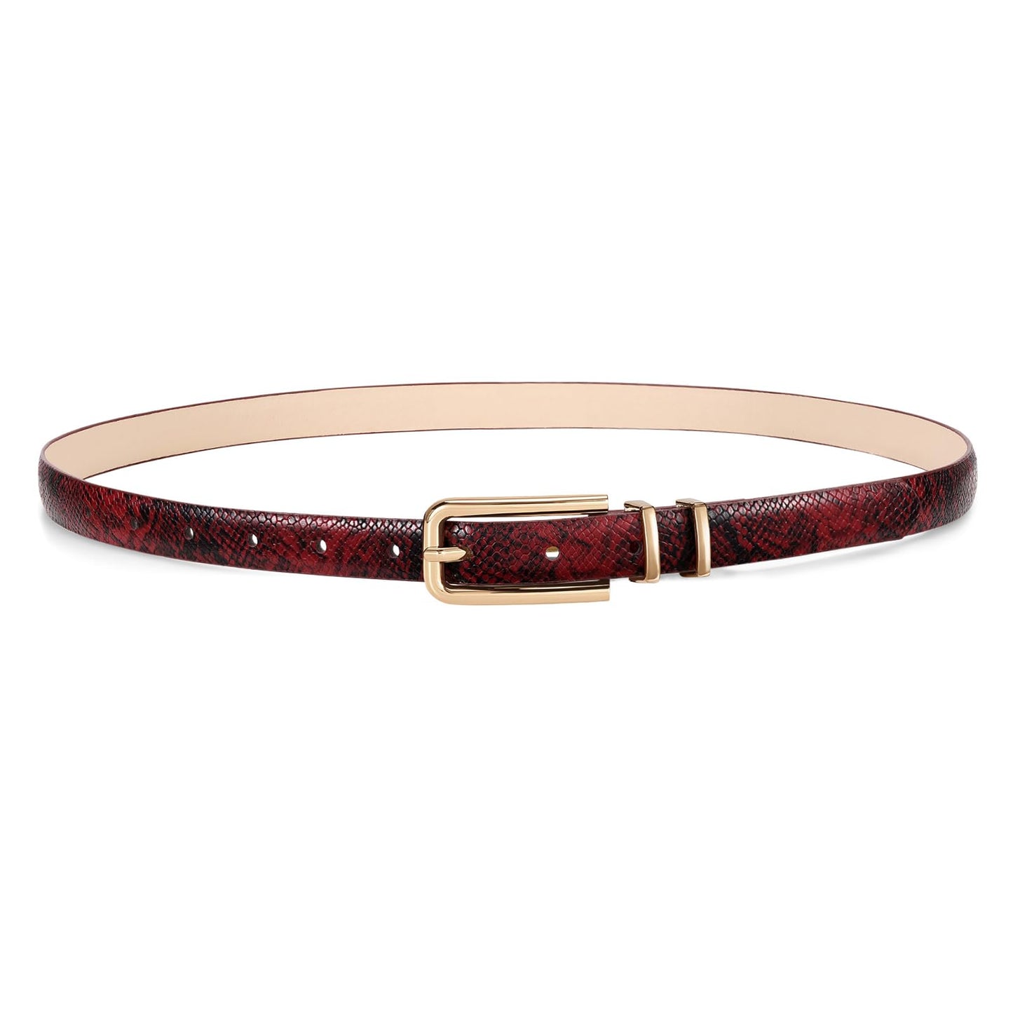 HOTJASGOOD Women's Skinny PU Leather Belt Thin Waist Belt with Gold Buckle for Jeans Pants Dresses 0.7