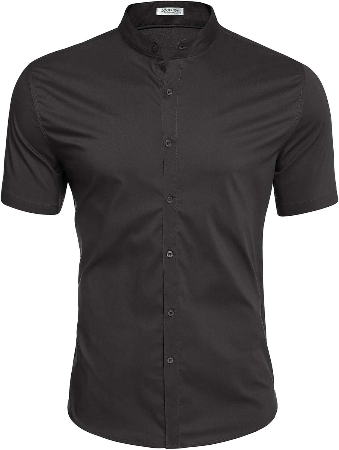 HOTCOOFANDY Muscle Fit Dress Shirts for Men Banded Collar Casual Button Down Shirts