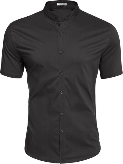 HOTCOOFANDY Muscle Fit Dress Shirts for Men Banded Collar Casual Button Down Shirts