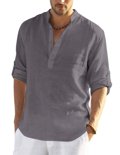 HOTCOOFANDY Men's Cotton Linen Henley T-Shirt Long Sleeve Hippie Casual Beach T-Shirts