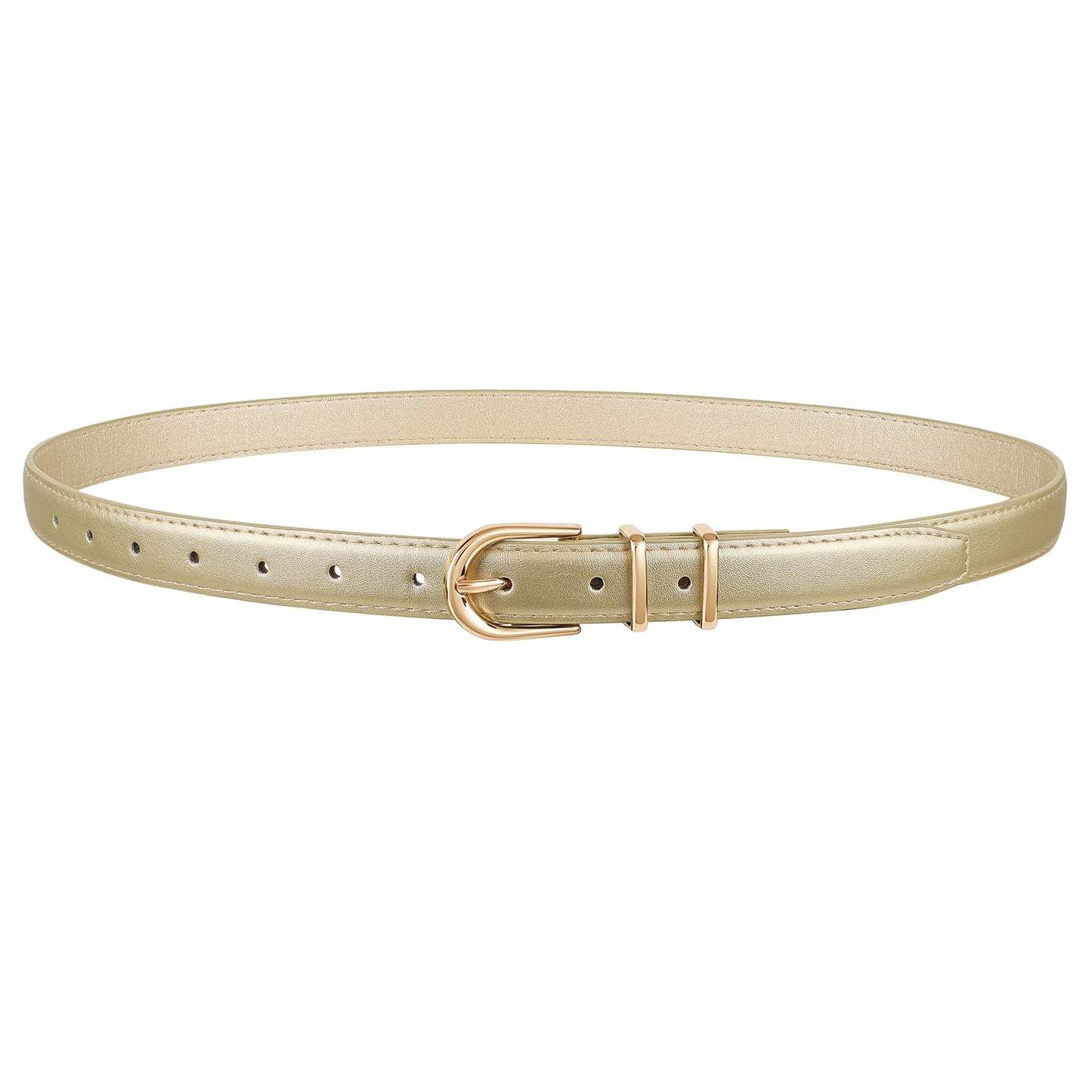 HOTJASGOOD Women Skinny Leather Belt for Jeans Pants Fashion Ladies Thin Belt for Dress with Gold Single Prong Buckle