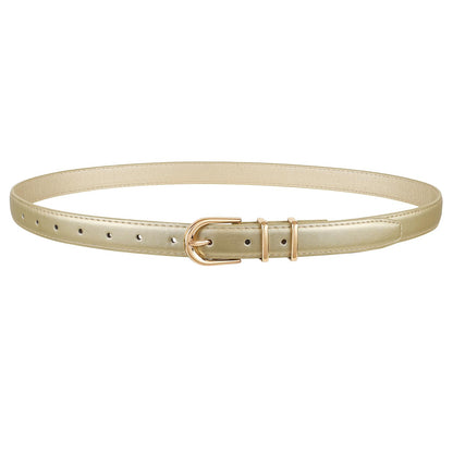 HOTJASGOOD Women Skinny Leather Belt for Jeans Pants Fashion Ladies Thin Belt for Dress with Gold Single Prong Buckle