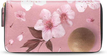 HOTWomens Long Leather Wallet Zip Around Clutch Purse Large Capacity Card Holder Organizer Pink Grid Roses