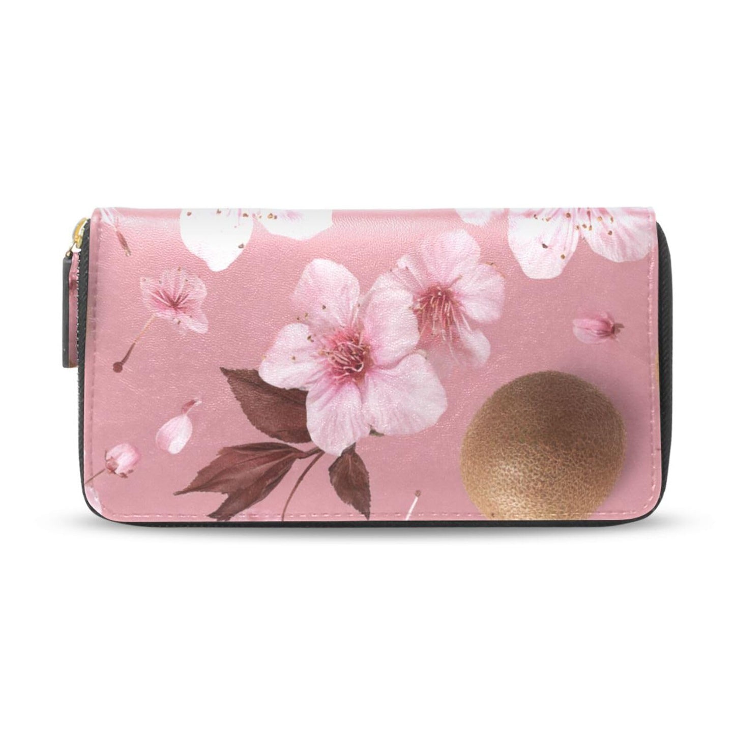 HOTWomens Long Leather Wallet Zip Around Clutch Purse Large Capacity Card Holder Organizer Pink Grid Roses