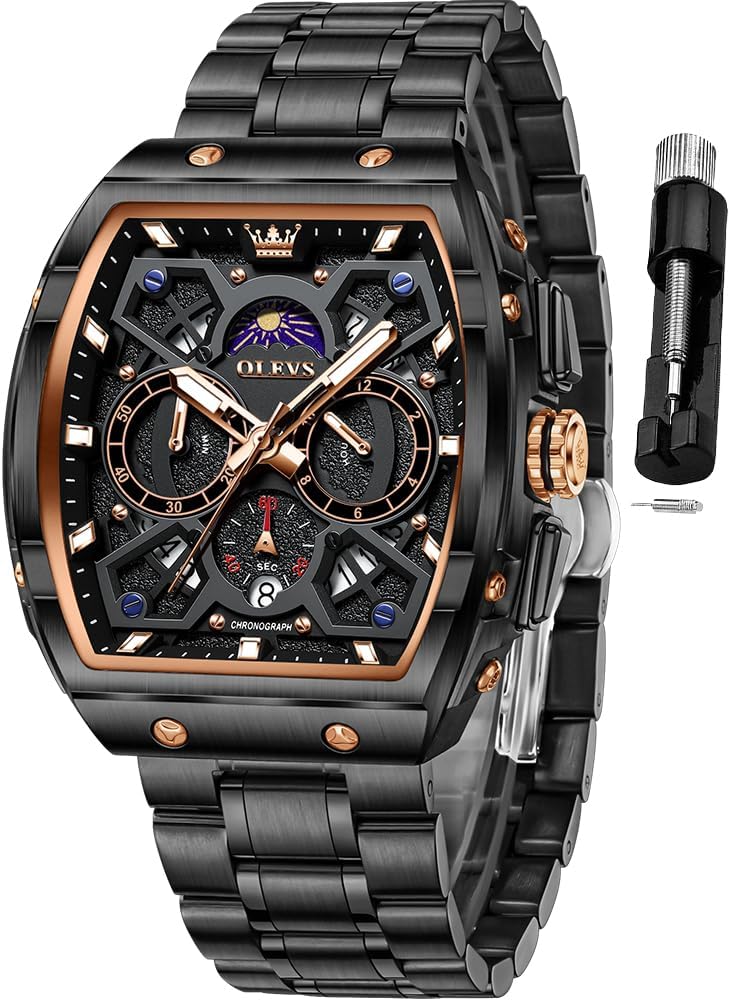 HOTOLEVS Men Watches Business Dress Chronograph Big Square Quartz Analog Male Watch Silicone Strap Waterproof Date Gift Mens Wrsit Watch Silver