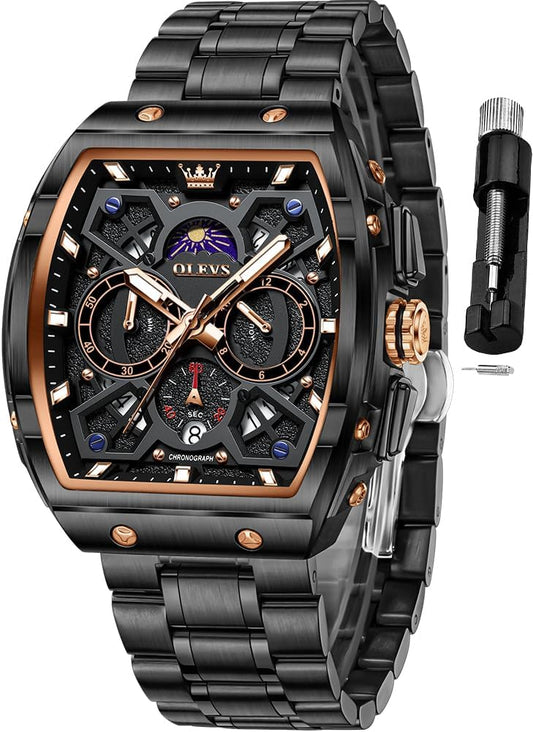 HOTOLEVS Men Watches Business Dress Chronograph Big Square Quartz Analog Male Watch Silicone Strap Waterproof Date Gift Mens Wrsit Watch Silver