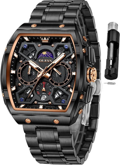 HOTOLEVS Men Watches Business Dress Chronograph Big Square Quartz Analog Male Watch Silicone Strap Waterproof Date Gift Mens Wrsit Watch Silver