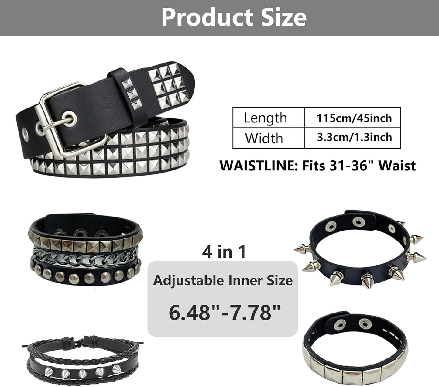 HOTBlack Studded Belt, Studded Bracelet Goth Rivet Punk Rock Cuff Bracelets Y2K Belt Emo Spike Cuff Bracelet Grunge Accessories for Women Men