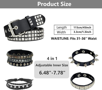HOTBlack Studded Belt, Studded Bracelet Goth Rivet Punk Rock Cuff Bracelets Y2K Belt Emo Spike Cuff Bracelet Grunge Accessories for Women Men