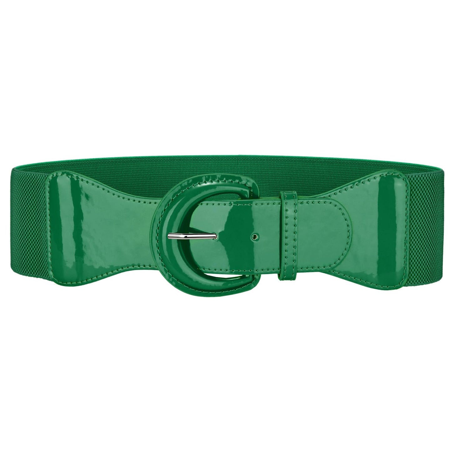 HOTJASGOOD Women Wide Stretch Belt,Vintage Chunky Buckle Elastic Waist Belts Patent Leather Belt 50s Belt for Dress