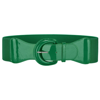 HOTJASGOOD Women Wide Stretch Belt,Vintage Chunky Buckle Elastic Waist Belts Patent Leather Belt 50s Belt for Dress