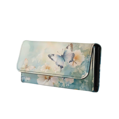 HOTPainting Iris Long Wallets for Women PU Leather Ladies Billfold Wallet,Snap Closure, Purple White Yellow Flowers Trifold Clutch Checkbook Purse with Zipper Pocket