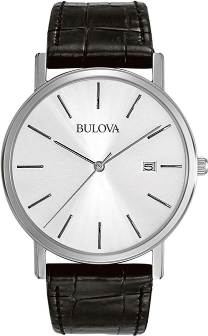HOTBulova Men's Classic 3-Hand Calendar Date Quartz Leather Strap Watch, Buckle, 37mm