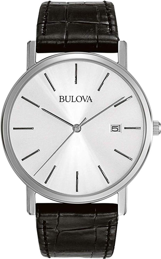 HOTBulova Men's Classic 3-Hand Calendar Date Quartz Leather Strap Watch, Buckle, 37mm
