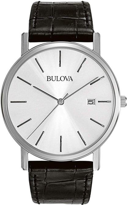 HOTBulova Men's Classic 3-Hand Calendar Date Quartz Leather Strap Watch, Buckle, 37mm