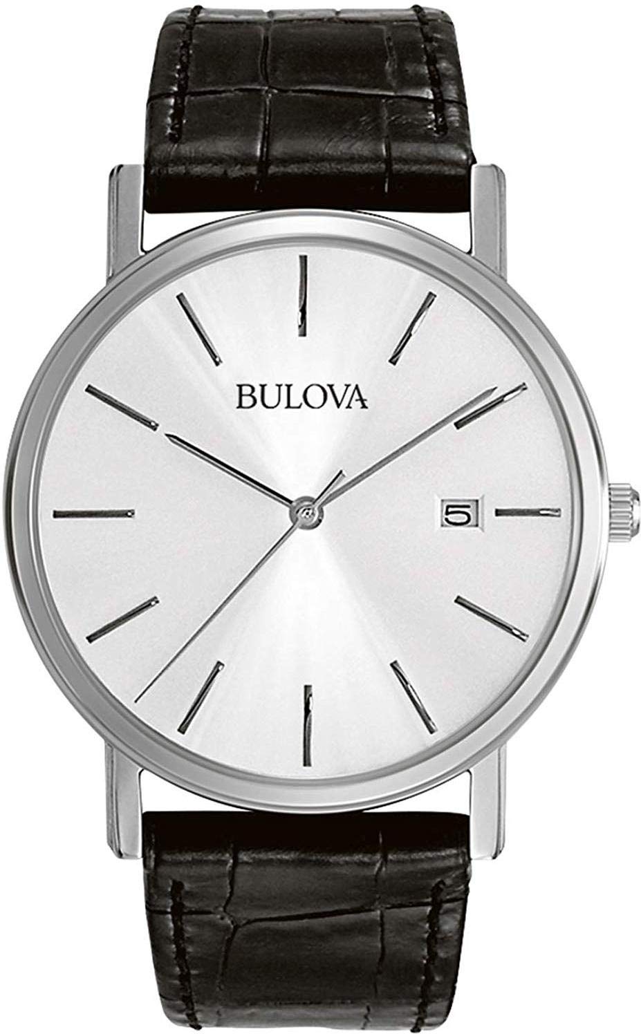 HOTBulova Men's Classic 3-Hand Calendar Date Quartz Leather Strap Watch, Buckle, 37mm