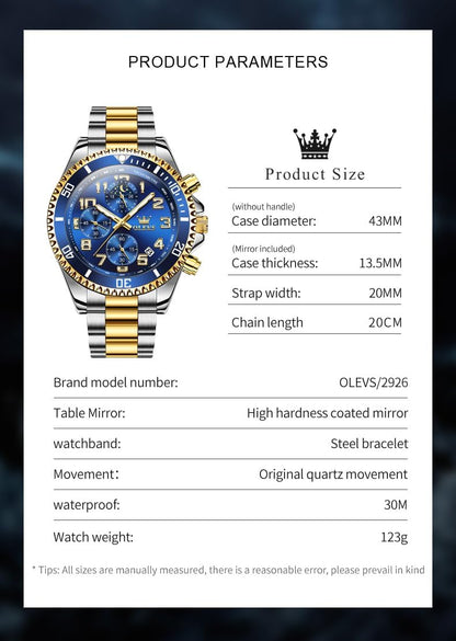 HOTOLEVS Mens Watches Chronograph Luxury Dress Moon Phase Two Tone Stainless Steel Waterproof Luminous Business Calendar Wrist Watch