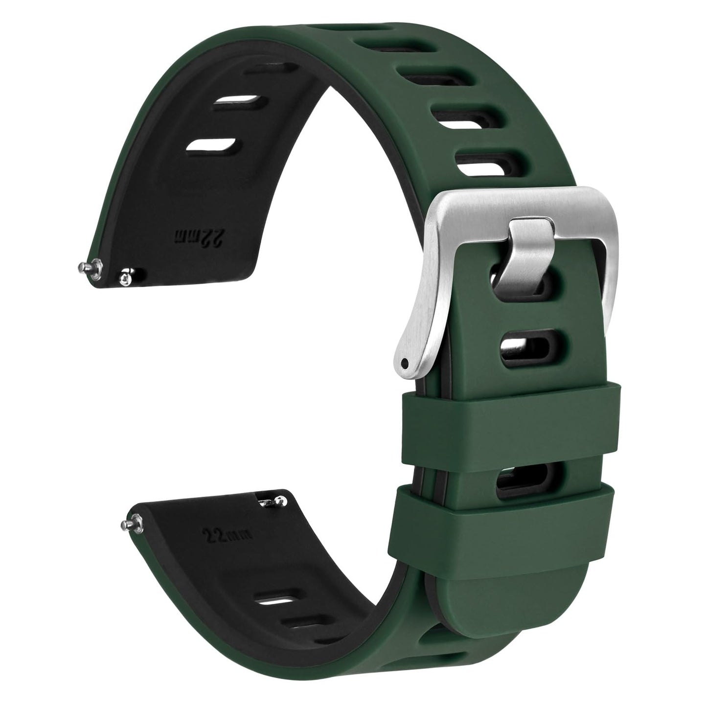 HOTWOCCI 22mm Bicolor Watch Band, Silicone Rubber, Quick Release Replacement Strap for Men and Women, Black Stainless Steel Buckle (Black-Grey)