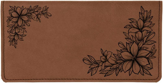 HOTFloral Filigree Laser Engraved Leatherette Checkbook Cover Rawhide/Black