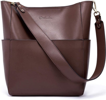 HOTBOSTANTEN Women's Leather Designer Handbags Tote Purses Shoulder Bucket Bags and Leather Wallet RFID Blocking Small Bifold Zipper Pocket Wallet Card Case Bundle
