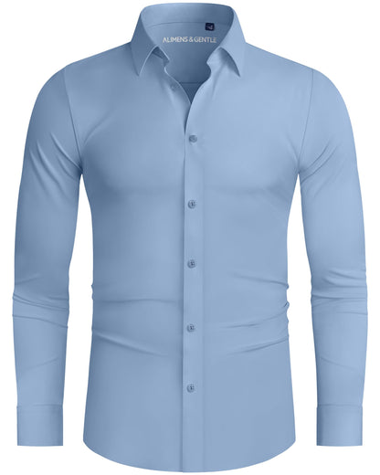 HOTAlimens & Gentle Stretch Mens Dress Shirts Slim Fit Long Sleeve Casual Skinny Muscle Fit Wrinkle Free Button Down Shirt