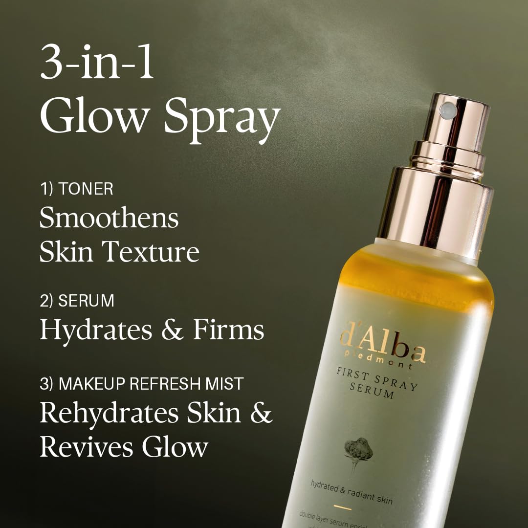 HOTd'alba Piedmont Italian White Truffle First Spray Serum, Vegan Skin Care, Light-weight Face Moisturizer, Glow Serum for Radiant Skin, Non Comedogenic, All In One Mist, Korean Skin Care (3.38 fl oz.)