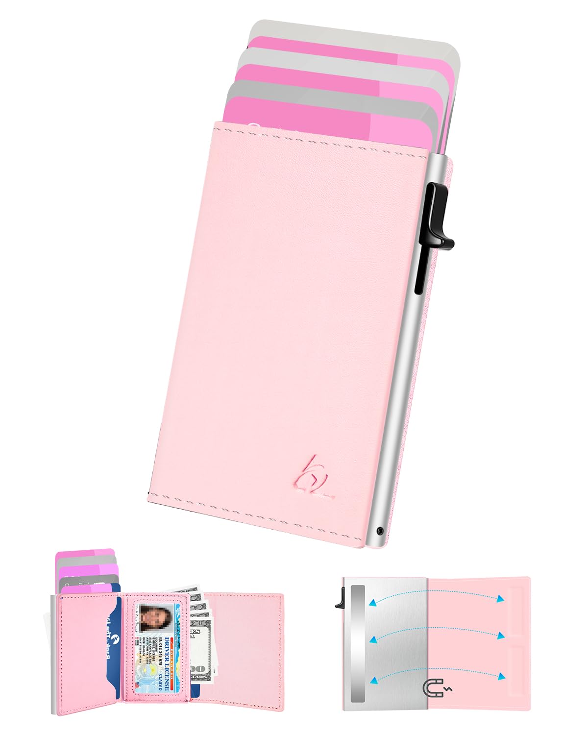 HOTdwnkove Womens Wallet Card Holder - Pop Up Aluminum Case, Premium Flexible Leather, Smart Wallet for Women, RFID Blocking, Slim, Minimalist, Front Pocket - 9-14 Card Capacity | ID Window | Cash Slot