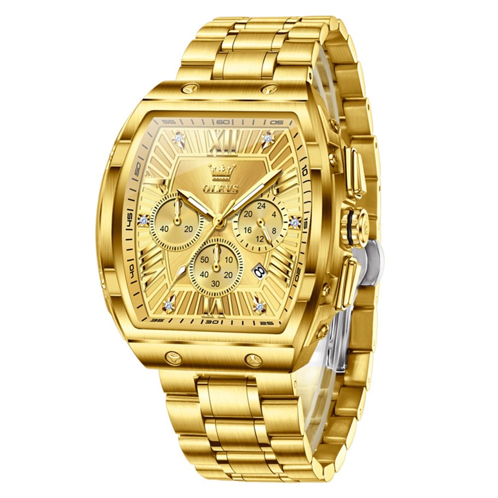 HOTOLEVS Watches for Men Analog Quartz Luxury Diamond Waterproof Chronograph Stainless Steel Big Face Square Date Moon Phase Roman Numeral Dress Mens Watches